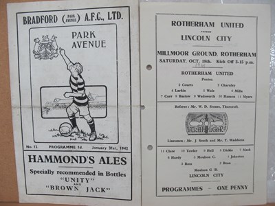 Lot 583 - 1941-2 Rotherham United Programmes v. Lincoln,...