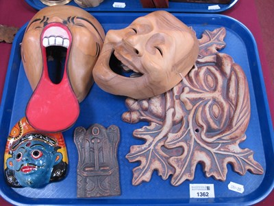 Lot 1362 - Two carved and painted Balinese laughing masks,...